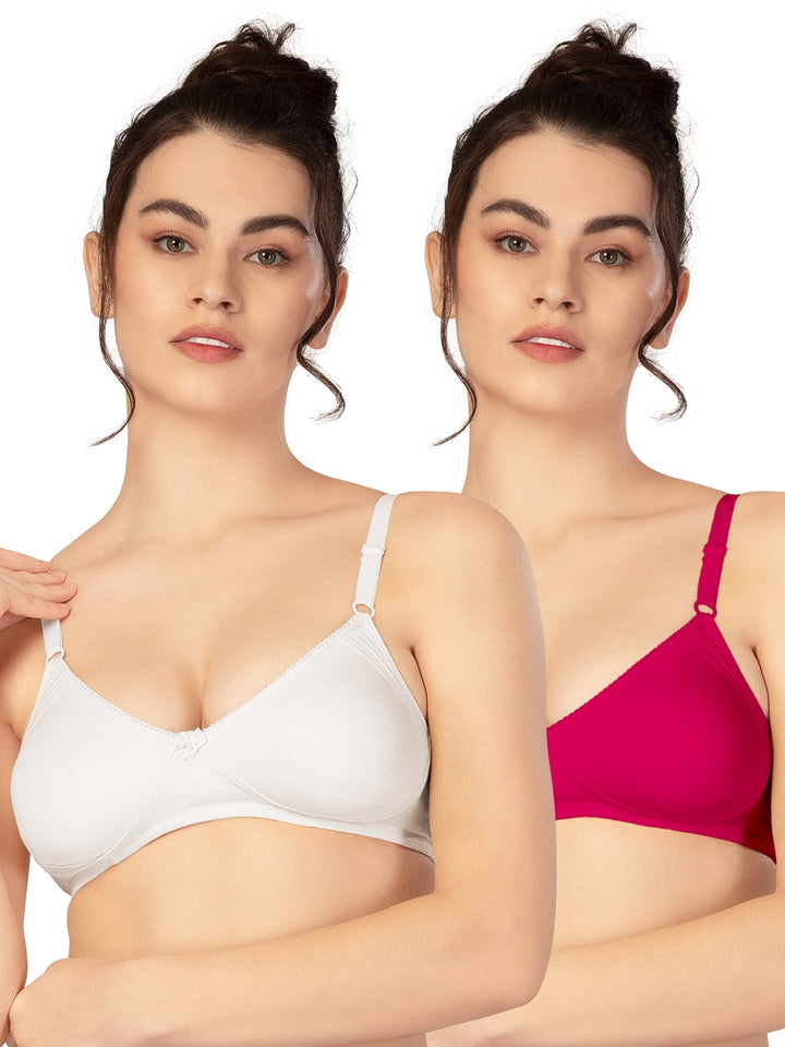 Lovable Multicolor Non Padded Non Wired Full Coverage Bra - (Pack of 2) CLASSIC-White/Coral Red - All Day Long Bra for Wom...