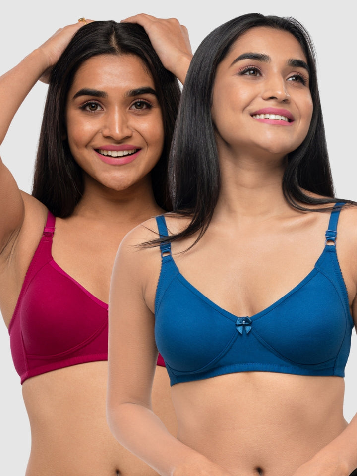 Lovable Multicolor Non Padded Non Wired Full Coverage Bra - (Pack of 2) Contours- Ink Blue/Violet