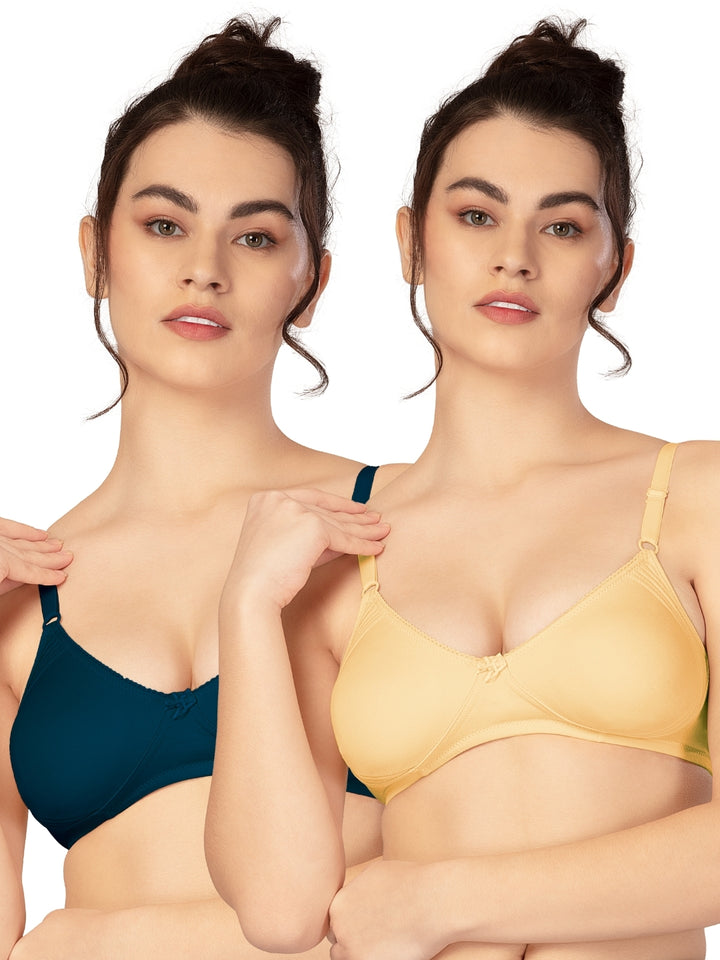 Lovable Multicolor Non Padded Non Wired Full Coverage Bra - (Pack of 2) CLASSIC-E.Blue/Skin - All Day Long Bra for Women |...