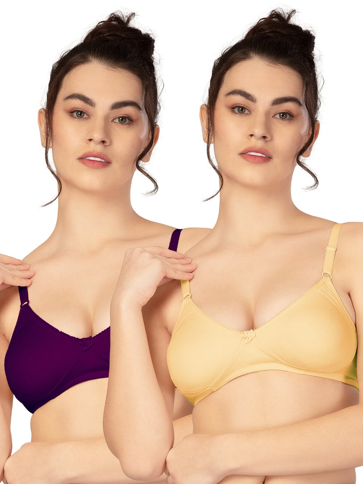 Lovable Multicolor Non Padded Non Wired Full Coverage Bra - (Pack of 2) CLASSIC-Skin/Wine - All Day Long Bra for Women | L...