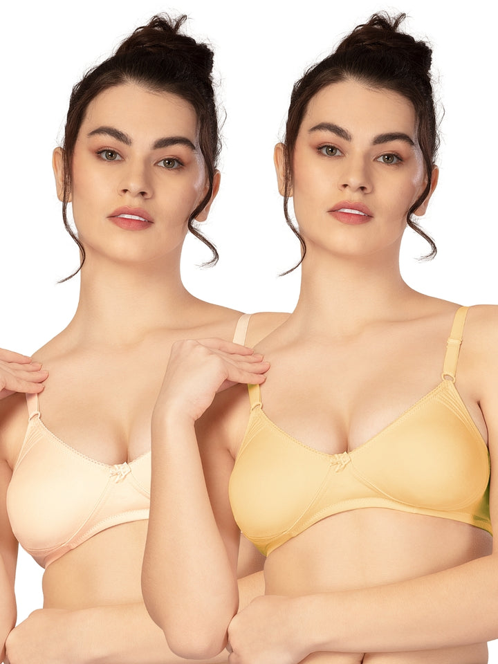 Lovable Multicolor Non Padded Non Wired Full Coverage Bra - (Pack of 2) CLASSIC-Cream/Skin - All Day Long Bra for Women | ...