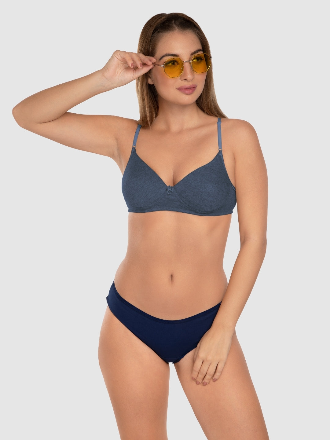 Daisy Dee Denim Blue and Dark Grey Padded Non-Wired Full Coverage Bra Pack of 2 - NJZZ-D.BLUE/D.GREY