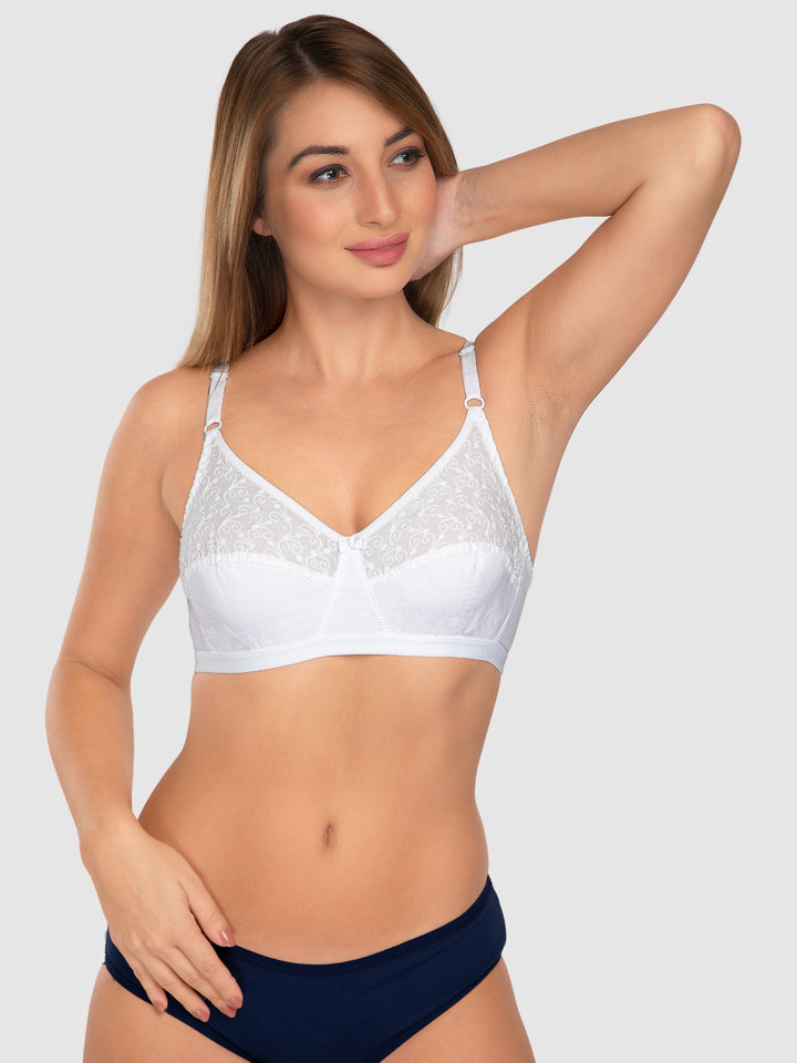 Daisy Dee White and Skin Non Padded Non-Wired Full Coverage Bra Pack of 2 - NILIGNCE-White/Skin