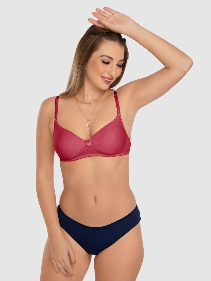 Daisy Dee Crimson Red and Peach Padded Non-Wired Full Coverage T-Shirt Bra Pack of 2 - NCHL-C.RED/PEACH