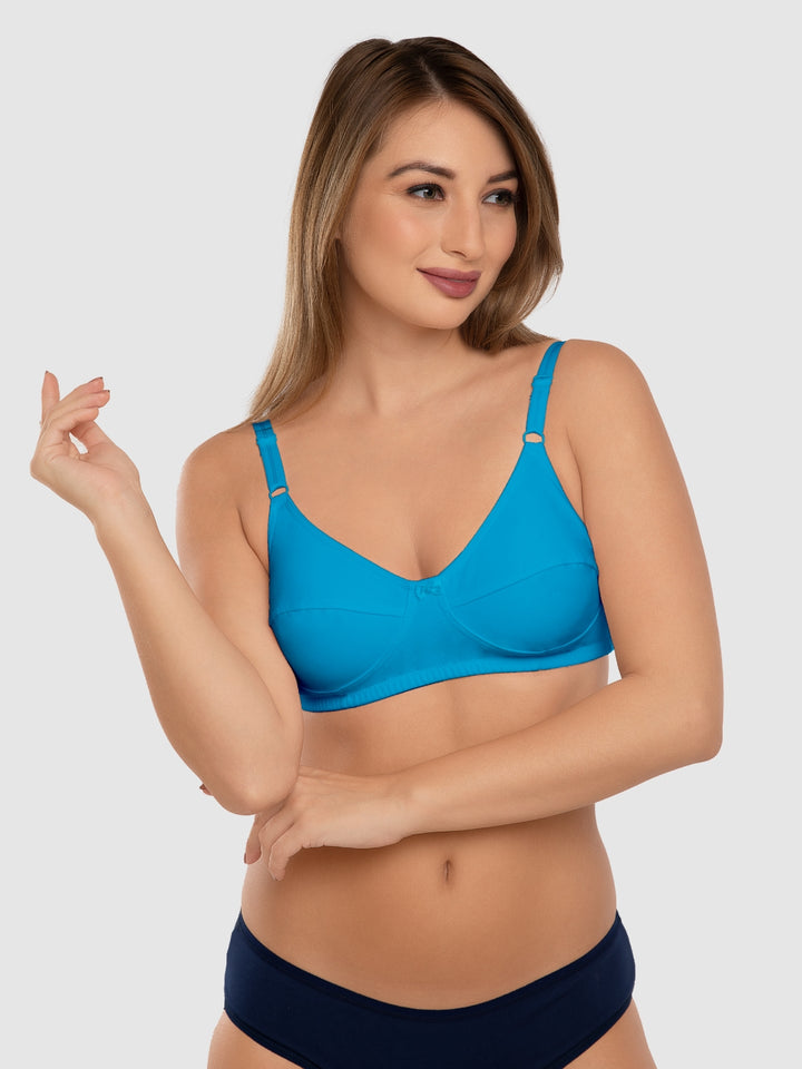 Daisy Dee T.Blue and Black Non Padded Non-Wired Full Coverage Bra Pack of 2 - NSHTL-T.BLUE/BLACK