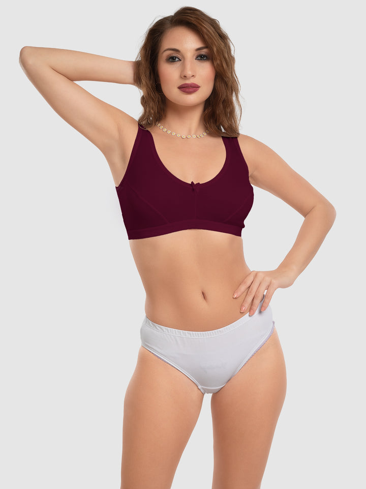 Daisy Dee Maroon and T.Blue Non Padded Wirefree Full Coverage Sports Bra Pack of 2 - NLRA-MAROON/T.BLUE