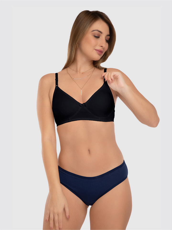 Daisy Dee Black and Skin Non Padded Non-Wired Full Coverage Bra Pack of 2 - NSTRD-Black/Skin