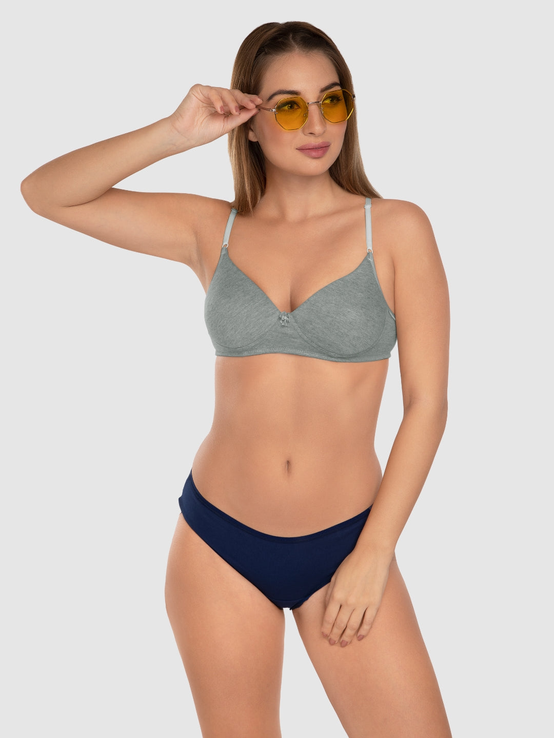 Daisy Dee Light Grey and Wine Padded Non-Wired Full Coverage Bra Pack of 2 - NJZZ-L.GREY/WINE