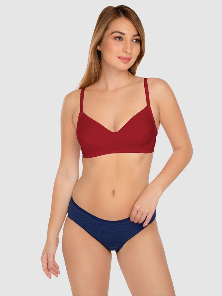 Daisy Dee Maroon and Wine Non Padded Wirefree Full Coverage T-Shirt Bra Pack of 2 - NCLBR-MAROON/WINE