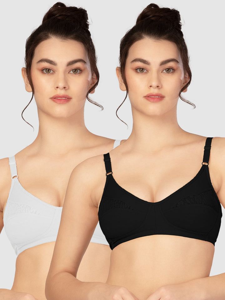 Lovable Non Padded Non Wired Full Coverage Bra - (Pack of 2) L0196-Black/White