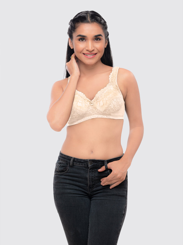 Lovable Women Cream and Navy Non Padded Non Wired Full Coverage Bra Pack of 2 - ORIGINAL-Cream/Navy