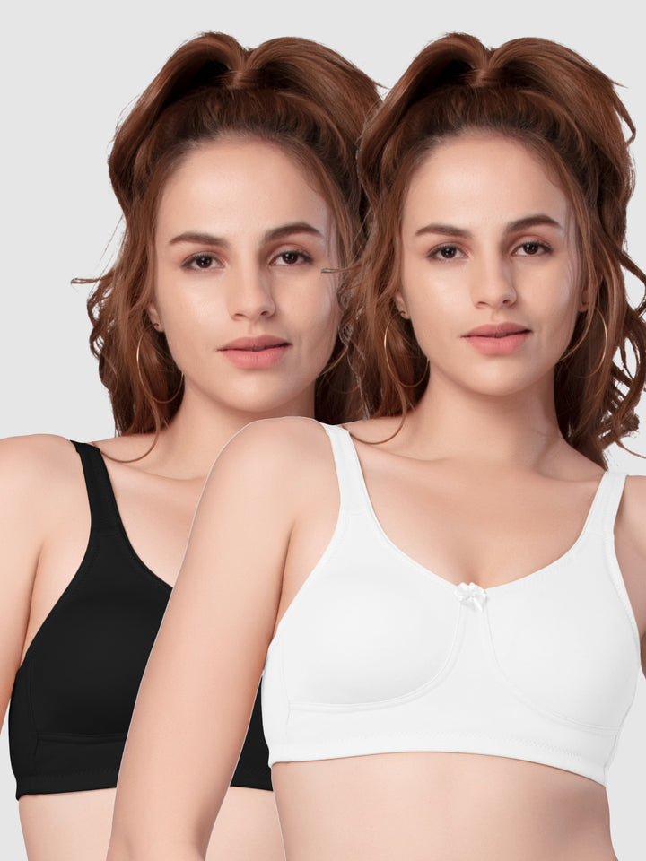 Daisy Dee Black and White Non Padded Non-Wired Full Coverage T-Shirt Bra Pack of 2 - NPLSH-Black/White