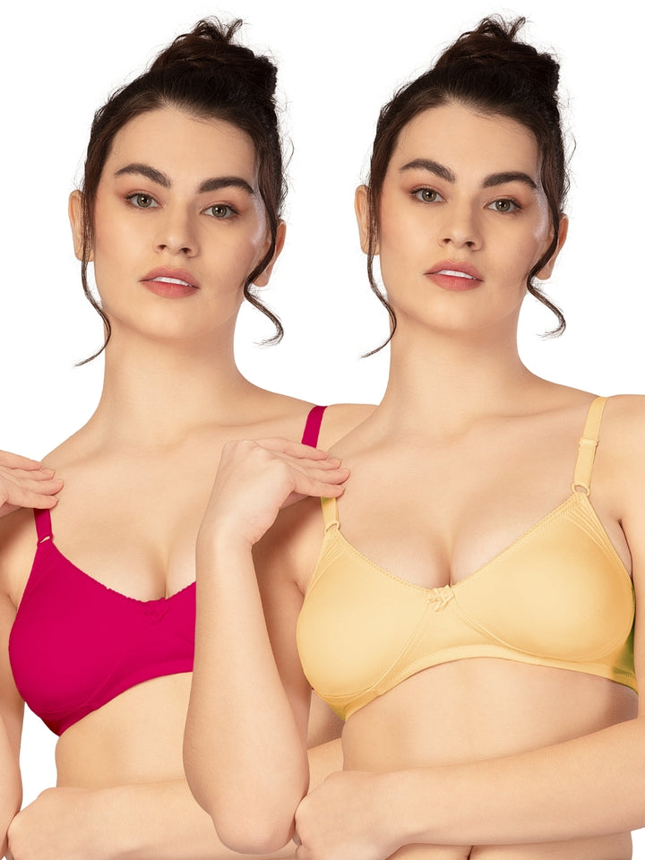 Lovable Multicolor Non Padded Non Wired Full Coverage Bra - (Pack of 2) CLASSIC-Skin/Coral Red - All Day Long Bra for Wome...