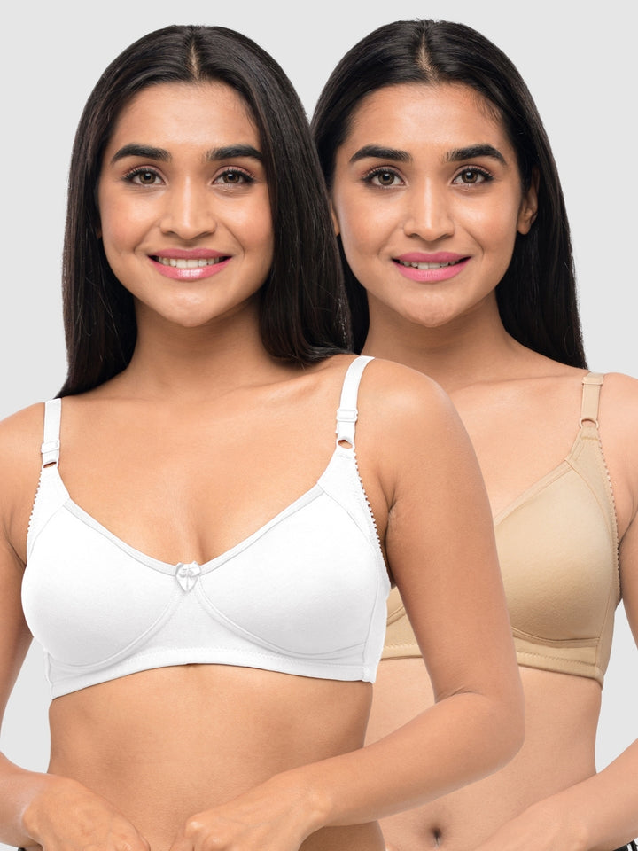 Lovable Multicolor Non Padded Non Wired Full Coverage Bra - (Pack of 2) Contours- White/Skin