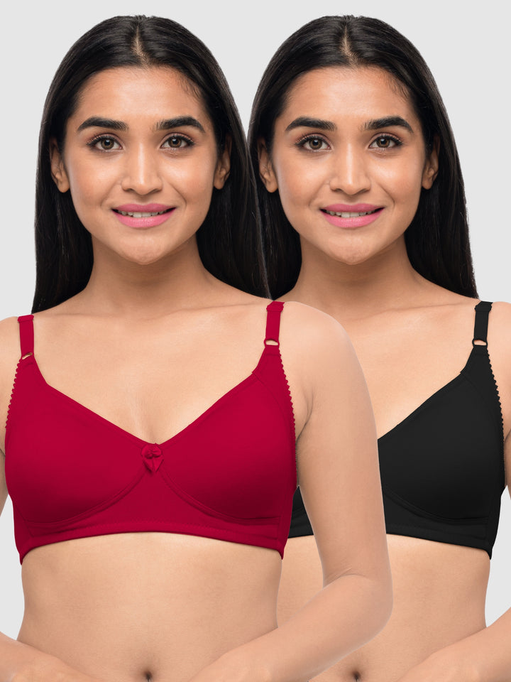 Lovable Multicolor Non Padded Non Wired Full Coverage Bra - (Pack of 2) Contours- Black/Violet