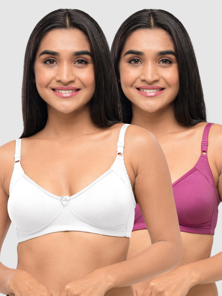 Lovable Multicolor Non Padded Non Wired Full Coverage Bra - (Pack of 2) Contours- White/O.Pink