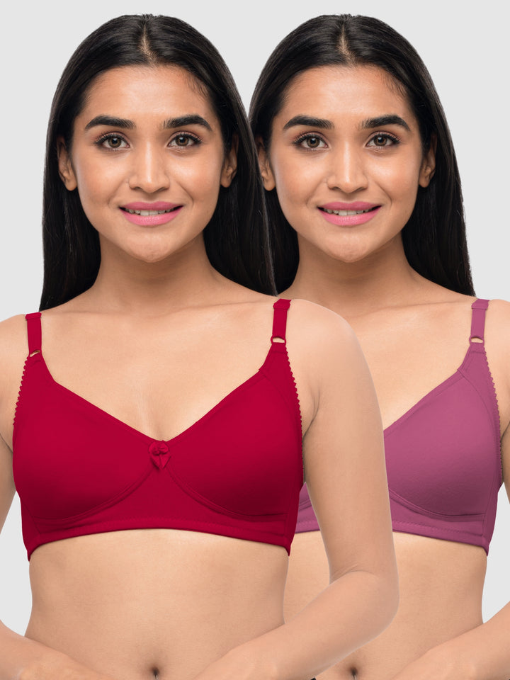 Lovable Multicolor Non Padded Non Wired Full Coverage Bra - (Pack of 2) Contours- O.Pink/Violet