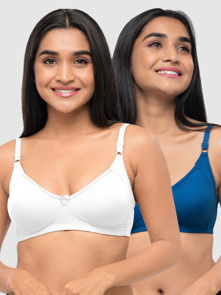 Lovable Multicolor Non Padded Non Wired Full Coverage Bra - (Pack of 2) Contours- White/Ink Blue