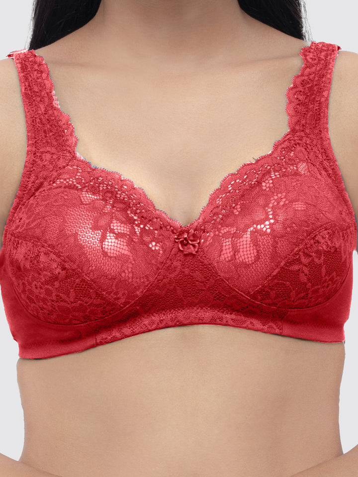 Lovable Women Cream and Red Non Padded Non Wired Full Coverage Bra Pack of 2 - ORIGINAL-Cream/Red