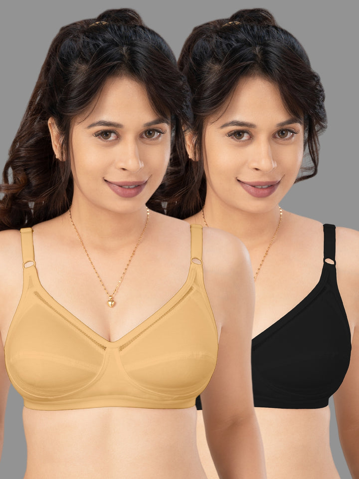 Lovable Multicolor Non Padded Non Wired Full Coverage Bra - (Pack of 2) CES-218-Black/Skin