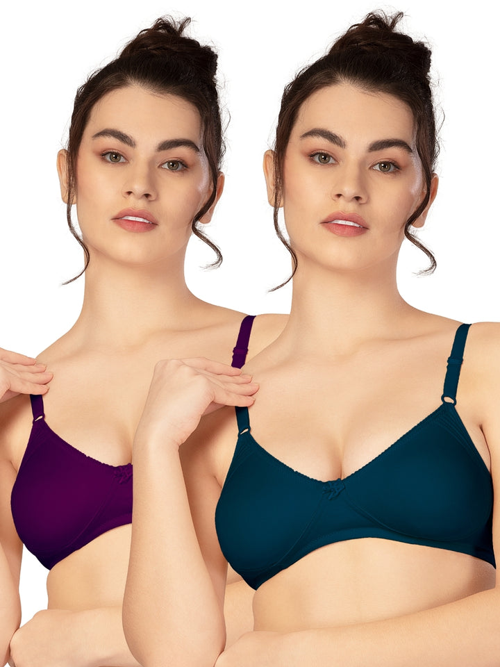 Lovable Multicolor Non Padded Non Wired Full Coverage Bra - (Pack of 2) CLASSIC-E.blue/Wine - All Day Long Bra for Women |...