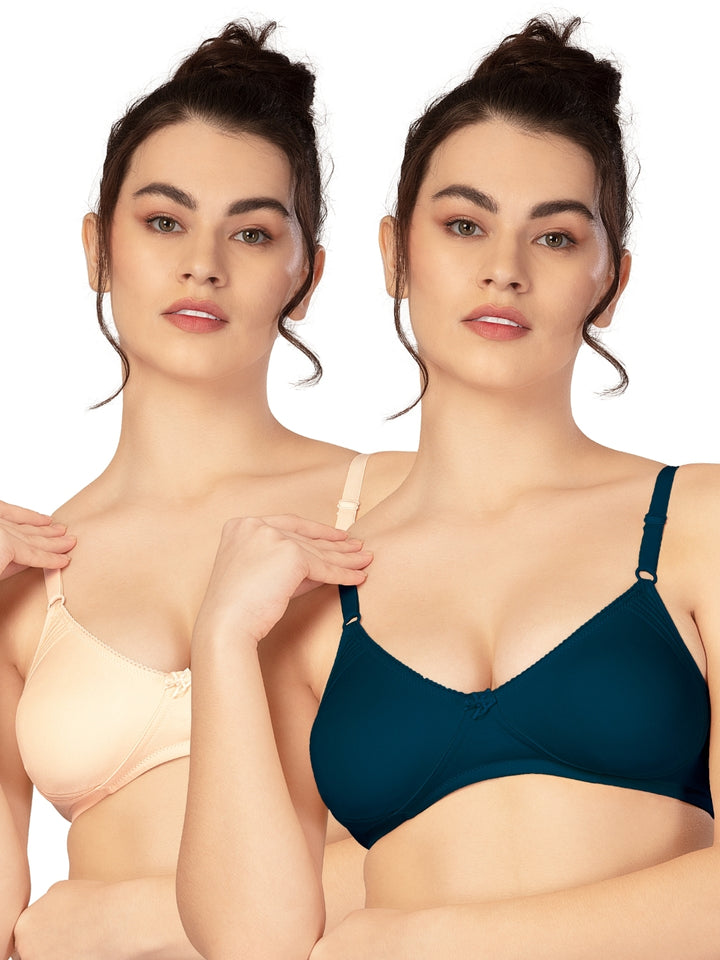 Lovable Multicolor Non Padded Non Wired Full Coverage Bra - (Pack of 2) CLASSIC-Cream/E.Blue - All Day Long Bra for Women ...
