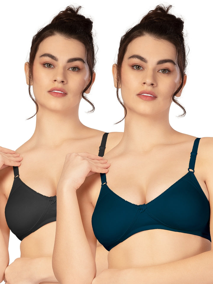 Lovable Multicolor Non Padded Non Wired Full Coverage Bra - (Pack of 2) CLASSIC-Black/E.Blue - All Day Long Bra for Women ...
