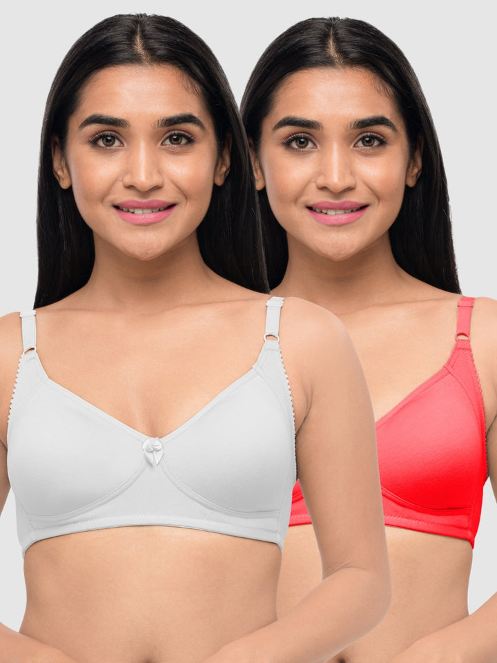 Lovable Multicolor Non Padded Non Wired Full Coverage Bra - (Pack of 2) Contours- C.Pink/White