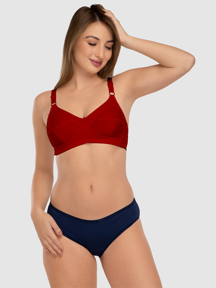 Daisy Dee Carrot and Red Non Padded Non Wired Full Coverage Bra Pack of 2 - NSHPU-2PK-CARROT/RED