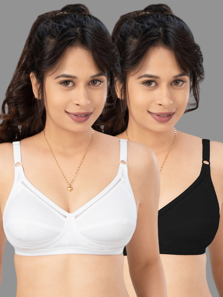 Lovable Multicolor Non Padded Non Wired Full Coverage Bra - (Pack of 2) CES-218-Black/White