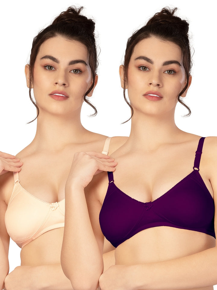 Lovable Multicolor Non Padded Non Wired Full Coverage Bra - (Pack of 2) CLASSIC-Cream/Wine - All Day Long Bra for Women | ...