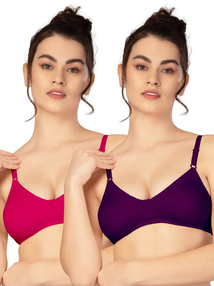 Lovable Multicolor Non Padded Non Wired Full Coverage Bra - (Pack of 2) CLASSIC-Coral Red/Wine - All Day Long Bra for Wome...