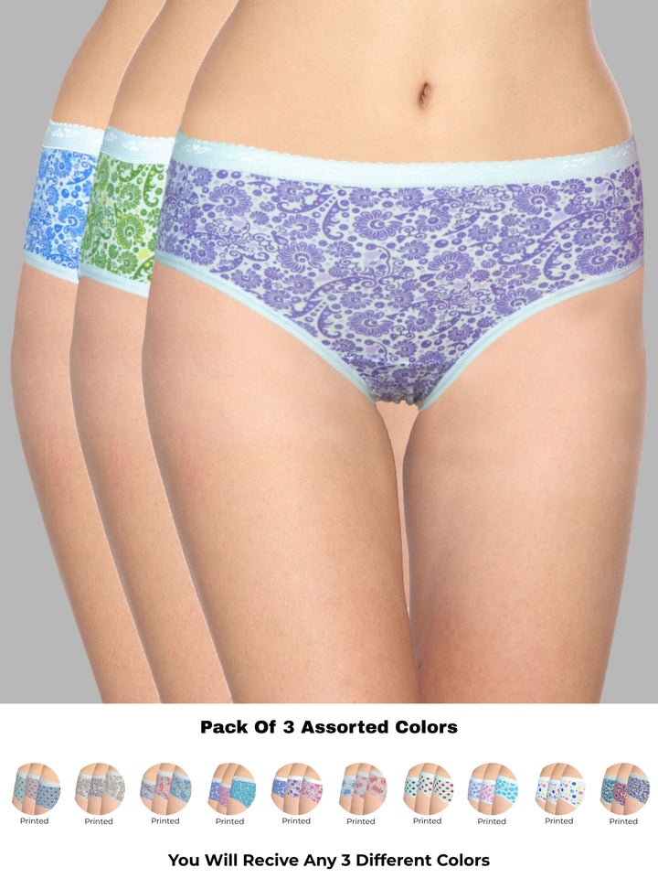 Women Multicolour Printed Assorted Hipster Panty (Pack of 3)- Lotus
