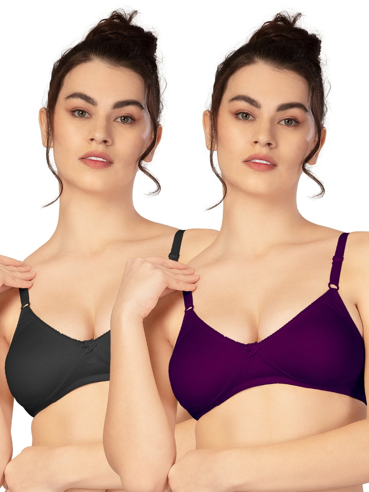 Lovable Multicolor Non Padded Non Wired Full Coverage Bra - (Pack of 2) CLASSIC-Black/Wine - All Day Long Bra for Women | ...