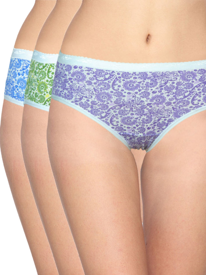 Women Multicolour Printed Assorted Hipster Panty (Pack of 3)- Lotus