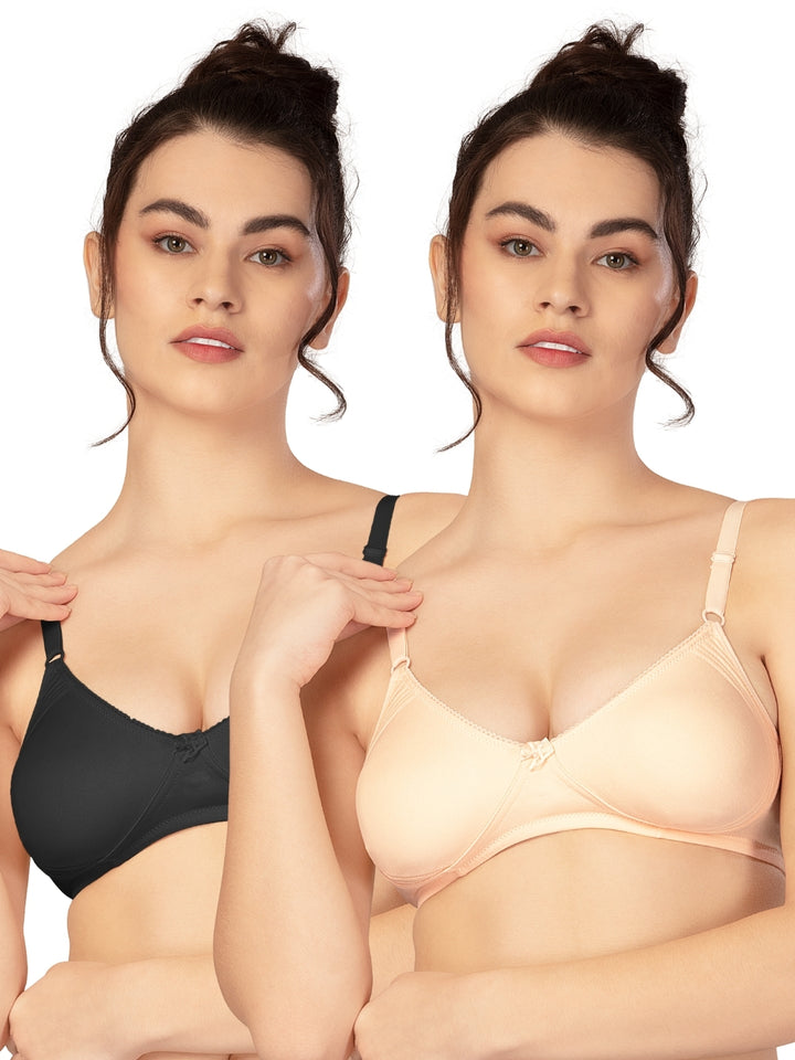 Lovable Multicolor Non Padded Non Wired Full Coverage Bra - (Pack of 2) CLASSIC-Black/Cream - All Day Long Bra for Women |...