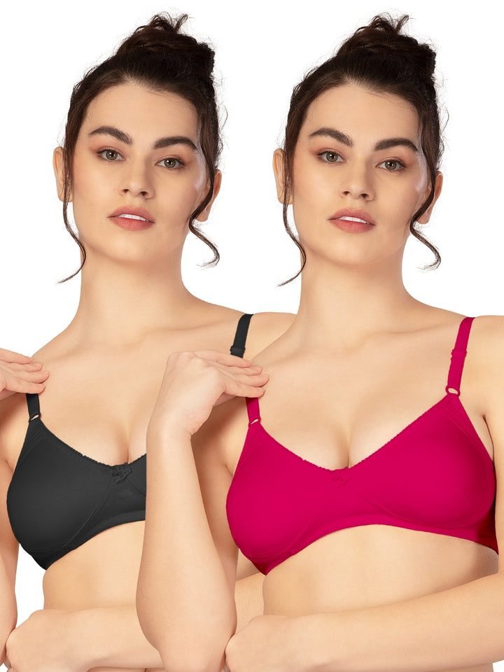 Lovable Multicolor Non Padded Non Wired Full Coverage Bra - (Pack of 2) CLASSIC-Black/Coral Red - All Day Long Bra for Wom...