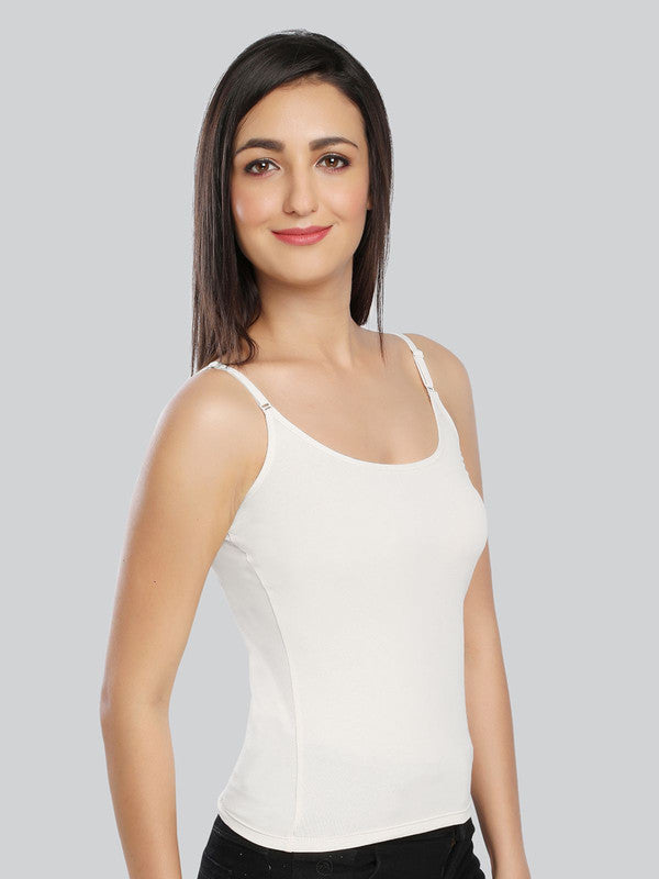 Women Cotton Blend White Solid Casual Camisole Cam-01-White