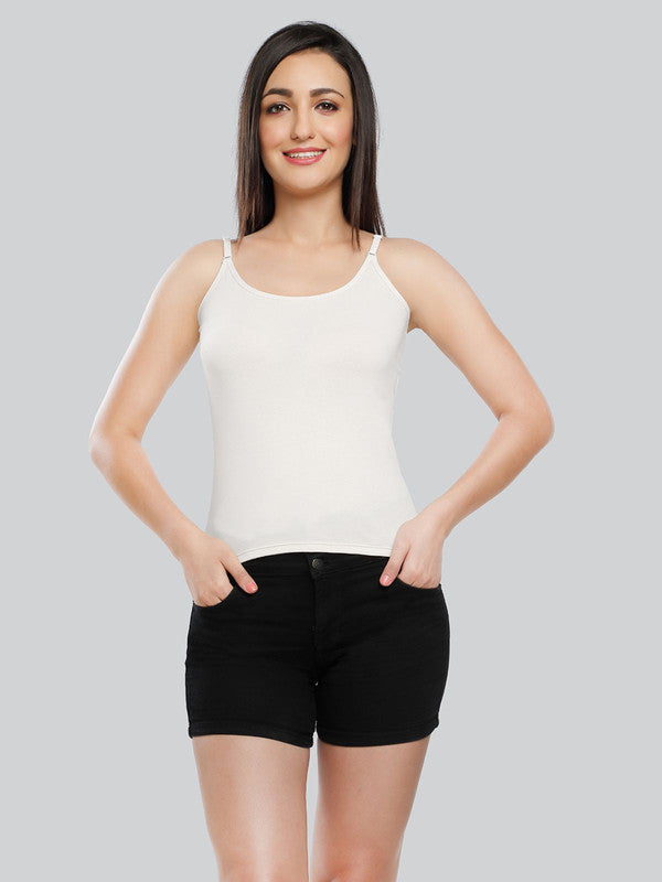 Women Cotton Blend White Solid Casual Camisole Cam-01-White