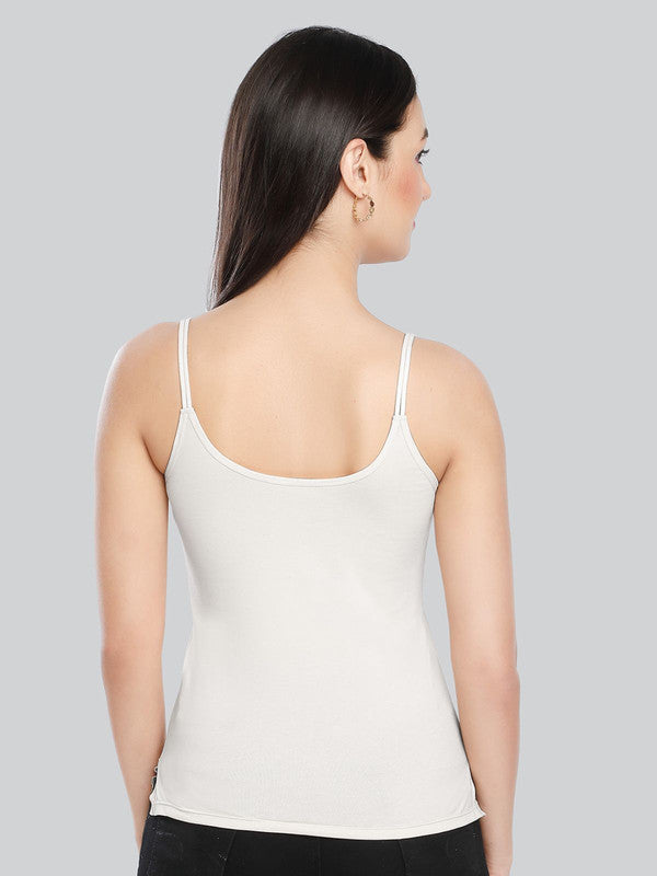 Women Cotton Blend White Solid Casual Camisole Cam-02-White