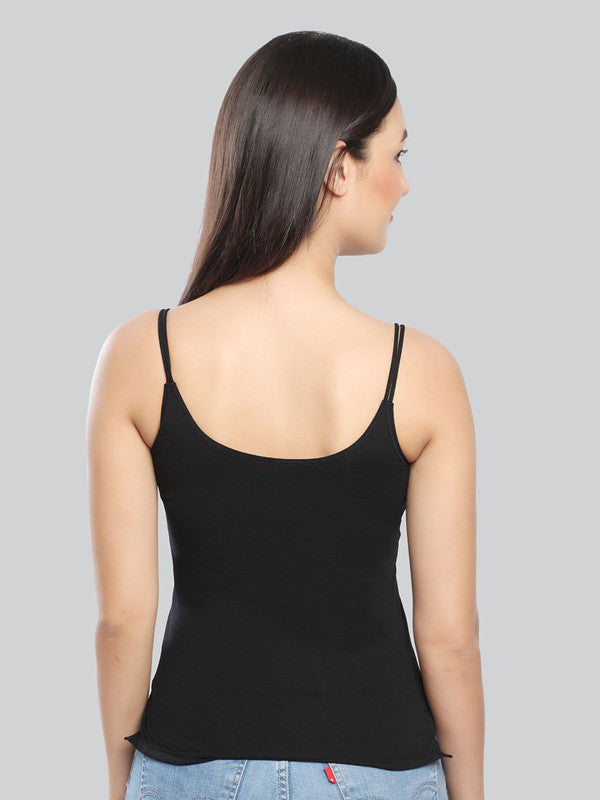 Women Cotton Blend Black Solid Casual Camisole Cam-02-Black