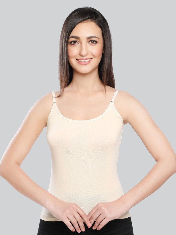 Women Cotton Blend Cream Solid Casual Camisole Cam-01-Cream