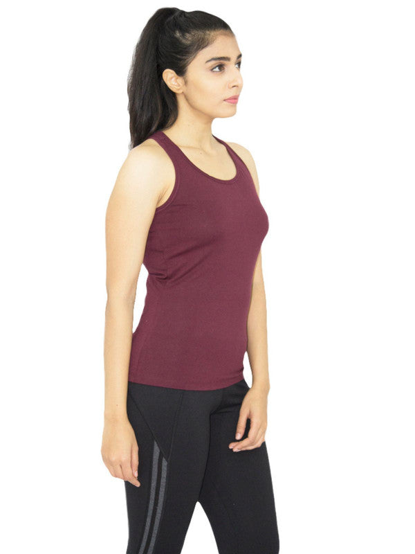 Women Wine Solid Tops & T-Shirts RACER Back STRETCH_WN-Lovable India