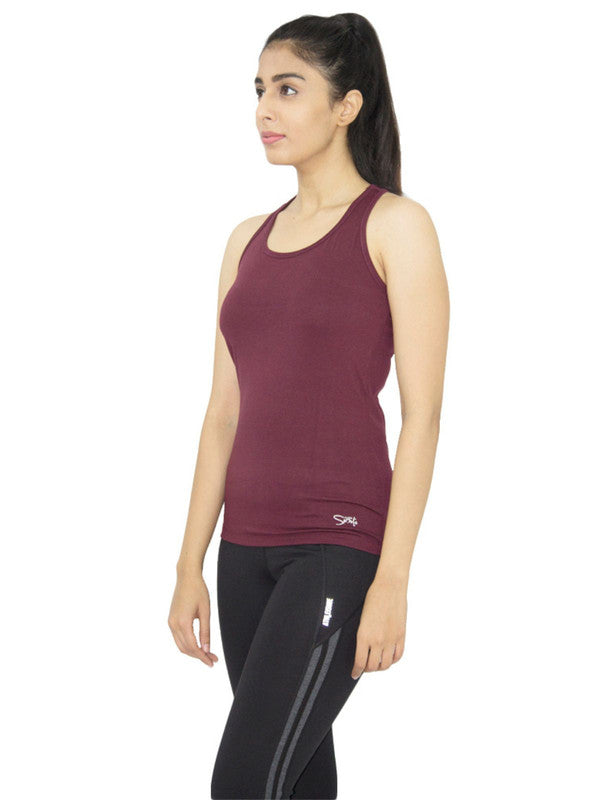 Women Wine Solid Tops & T-Shirts RACER Back STRETCH_WN