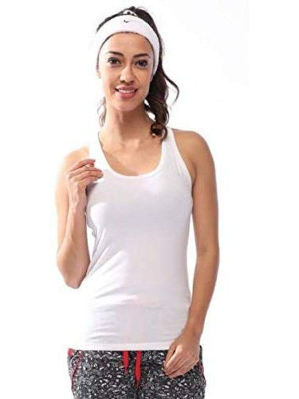 Women White Solid Tops & T-Shirts RACER Back STRETCH_WH