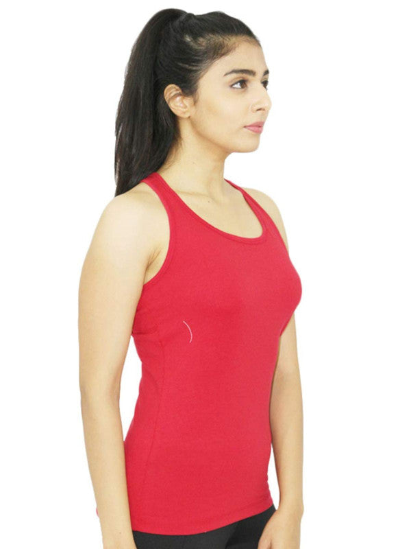 Women Red Solid Tops & T-Shirts RACER Back STRETCH_Red-Lovable India
