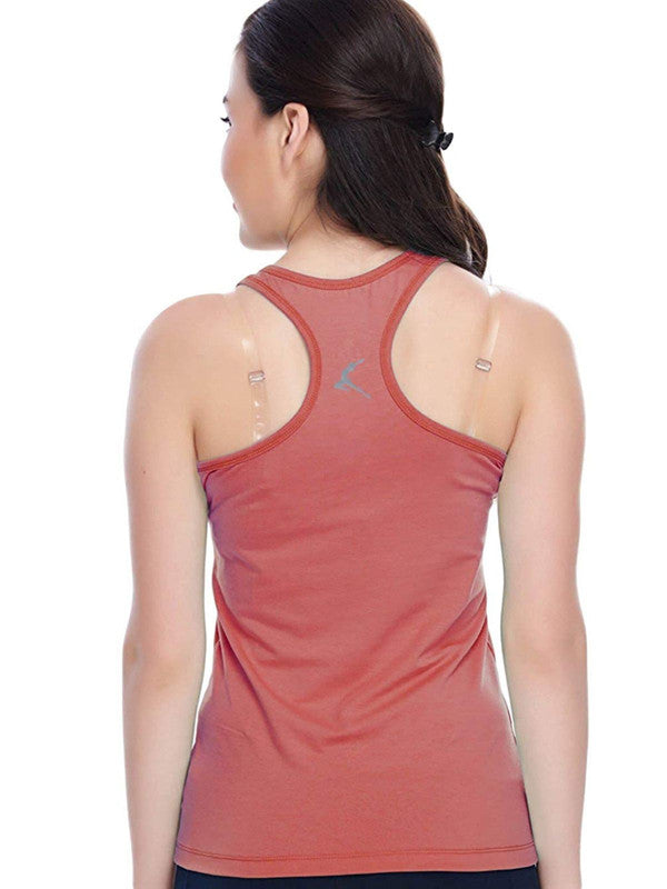 Women Coral Pink Solid Sports Tank Top Racer Back Stretch-CP