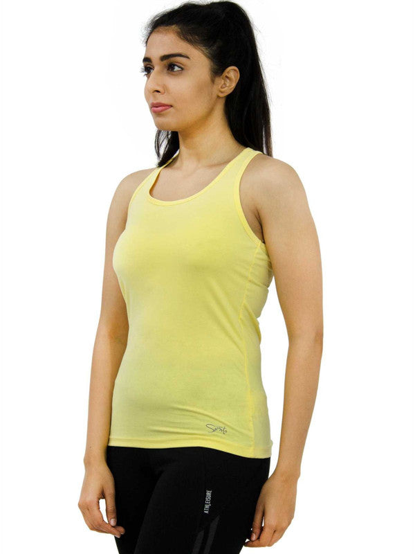 Women Yellow Solid Tops & T-Shirts RACER Back STRETCH_M YELLOW-Lovable India
