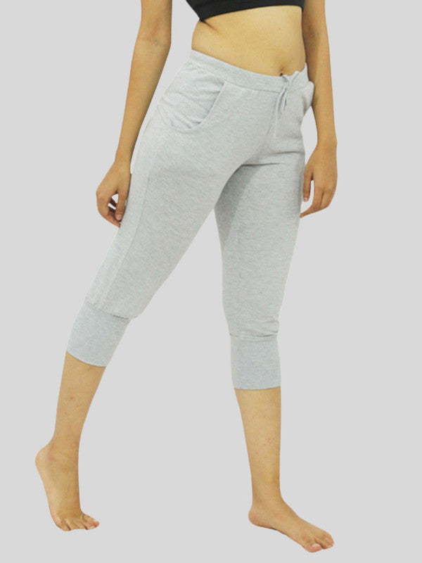 Women Light Grey-Melange Solid Capri- HOP SPORTS CAPRI-LG-ML