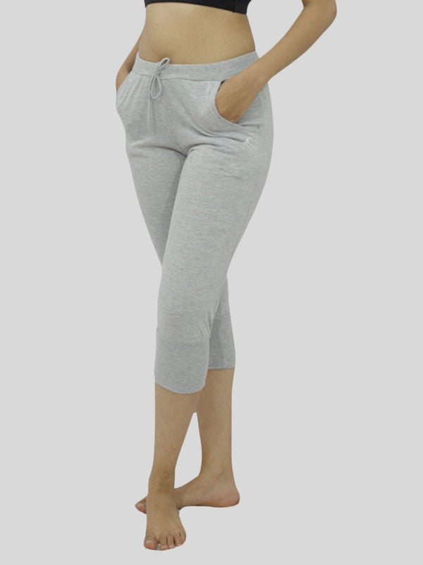 Women Light Grey-Melange Solid Capri- HOP SPORTS CAPRI-LG-ML